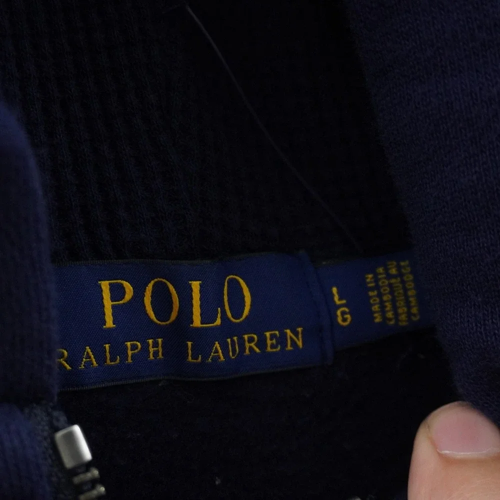 Polo Ralph Lauren Full Zip Hoodie Mens Large Navy Blue Yellow Pony Logo